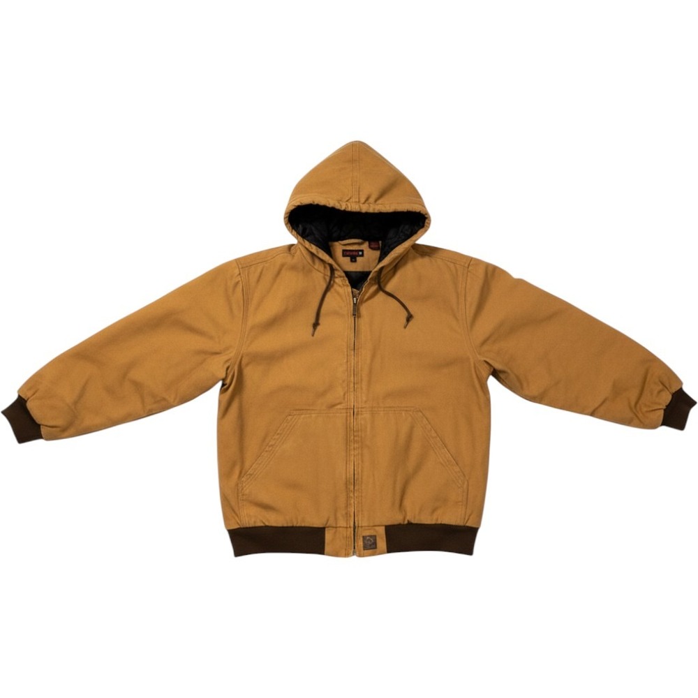 Wolverine Men's Hooded Work Jacket Duck Canvas Tan Brown Quilted Lined Large